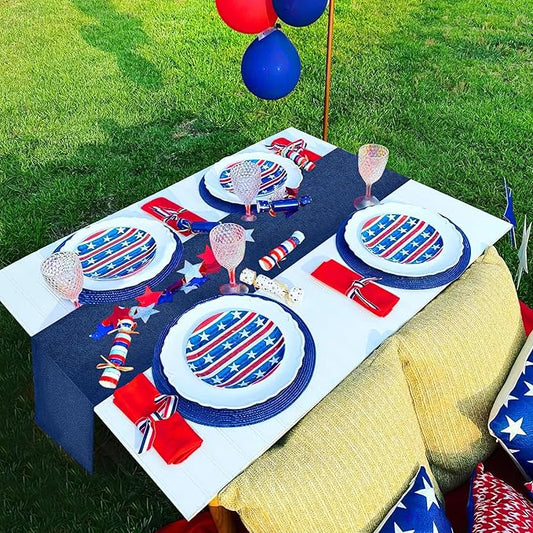 Navy Blue Table Runners 13x108 inches 2 Pieces Burlap Runner 4th of July Decorations for Home, Farmhouse, Dining Linens Decoration Independence Day