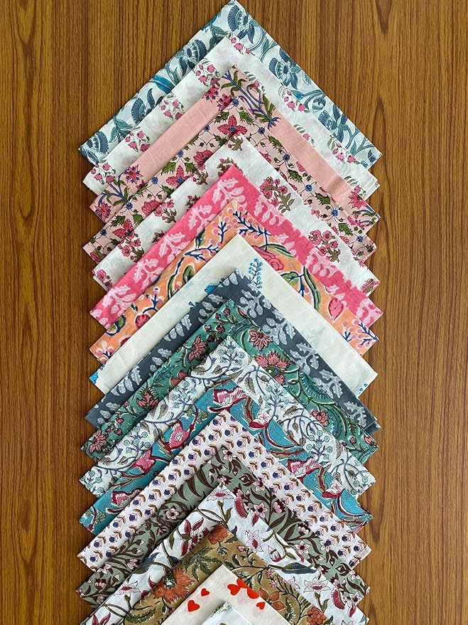 Ridhi Assorted Hand Block Print 100% Cotton Napkins 18" x 18" (Set of 100) Reuseable Kitchen Napkins Cloth Decor Dinner Party Wedding Cocktail Gift for Spring, Easter, Valentine