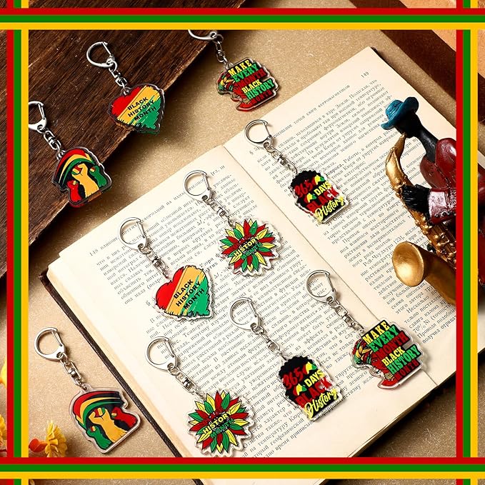 Kenning 50 Pcs Black History Month Keychain Gifts Bulk Black History Hanging Gift Acrylic African Freedom Day Decorations for Juneteenth Party Gifts Supplies