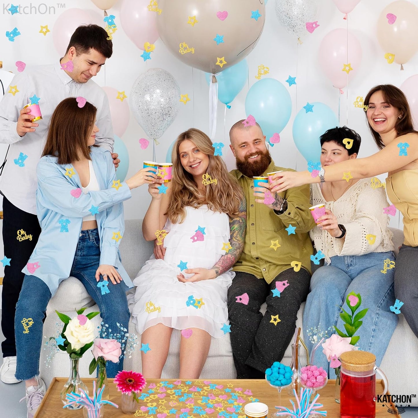 KatchOn, Pink, Blue and Gold Gender Reveal Confetti - Pack of 240 | Boy Or Girl Table Confetti | Gender Reveal Decorations | Oh Baby Decorations for Boy Or Girl