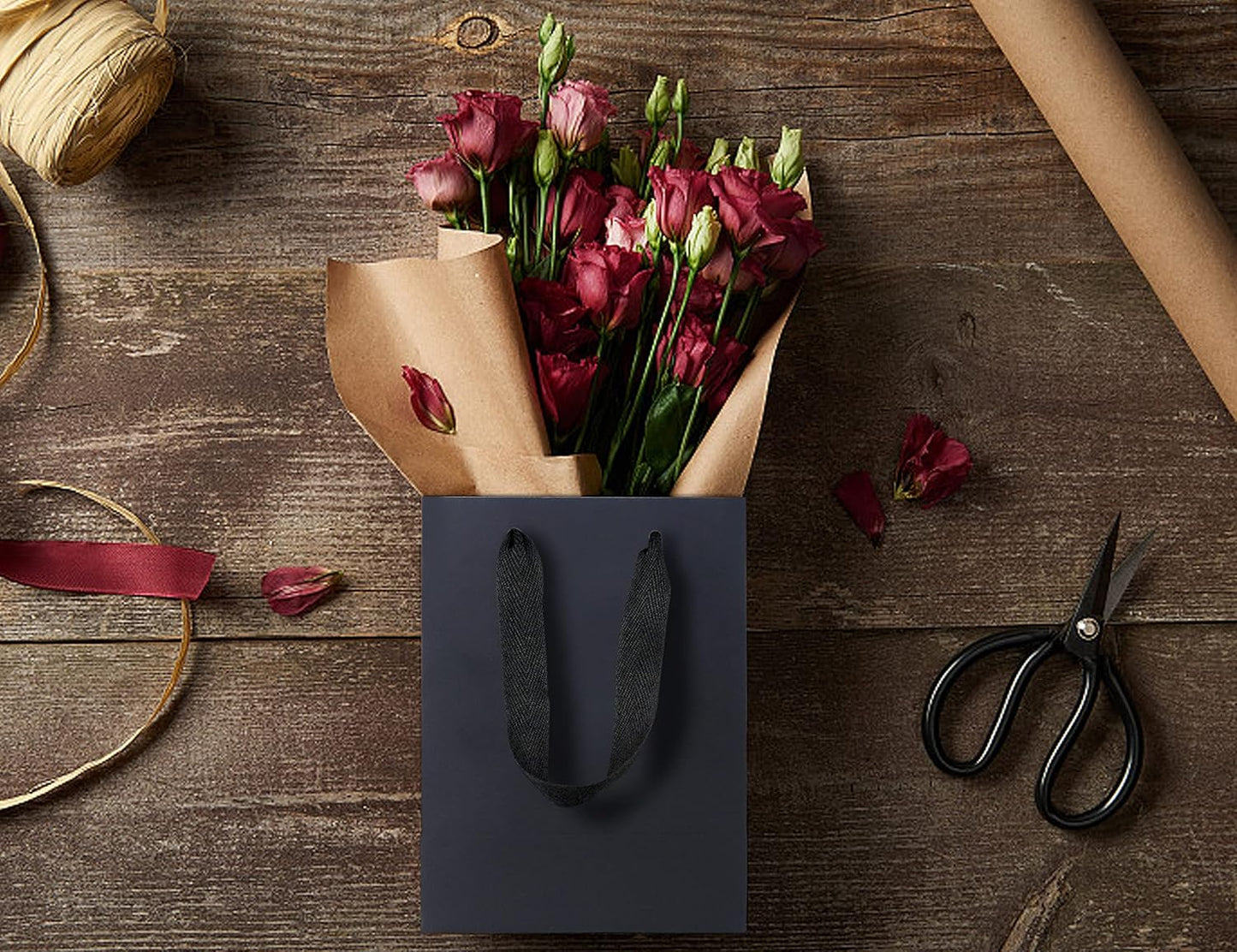 HUAPRINT Black Paper Bags - Gift & Shopping Bags with Ribbon Handles, 30 Packs, 7x4x9Inch - Perfect for Clothes, Parties, Weddings & Business Merchandise
