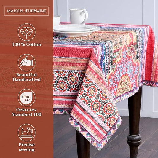 Maison d'Hermine 100% Cotton Rectangle Tablecloth 70x108" – Ispahan Fall & Holiday Table Cover