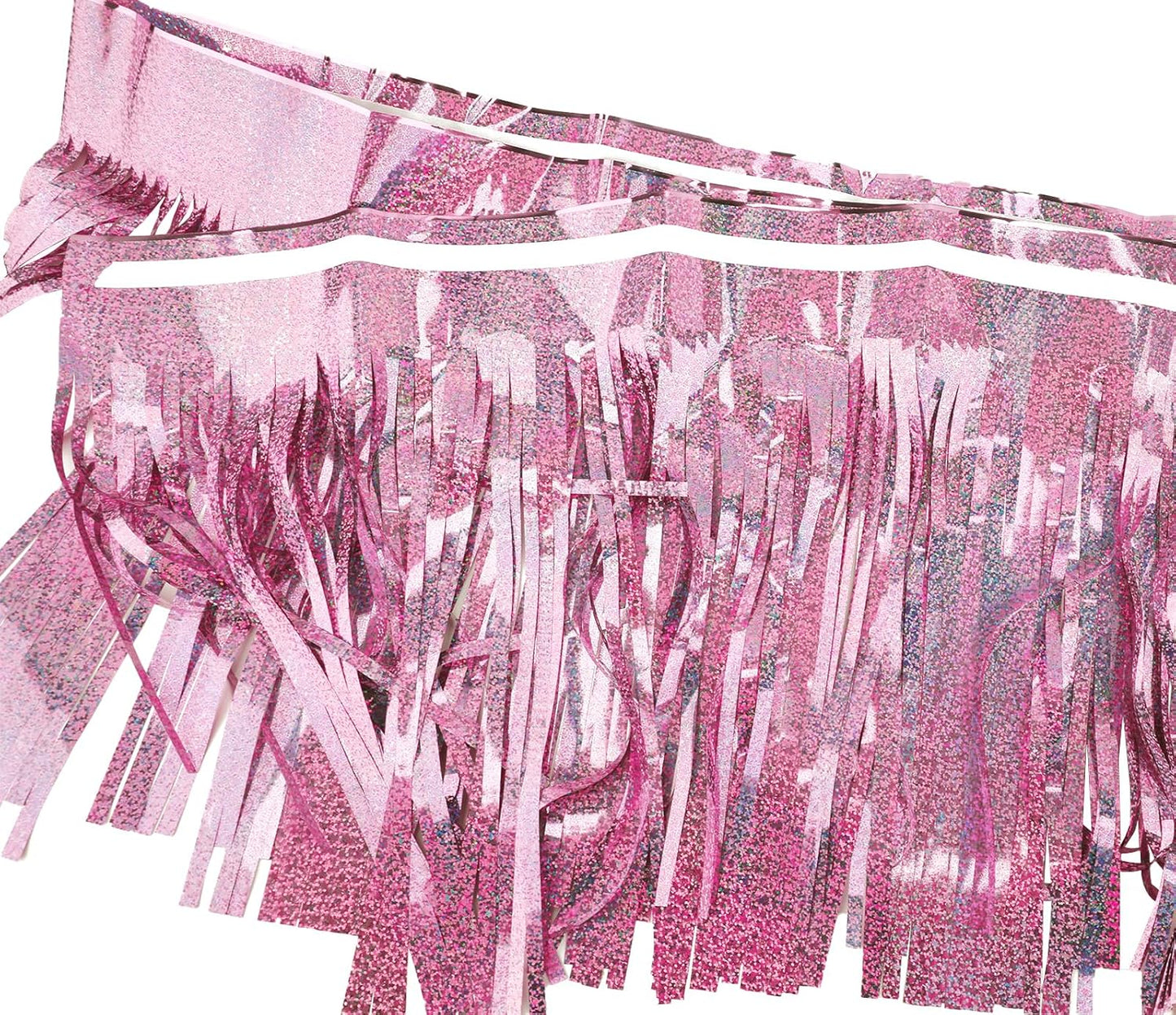 3 Pack Total 30 Feet Foil Fringe Garland Lilac Purple Metallic Wall Hanging Drapes Tassel Skirting Tinsel Streamers for Parade Float Trailer Birthday Wedding Party (Iridescent Purple)