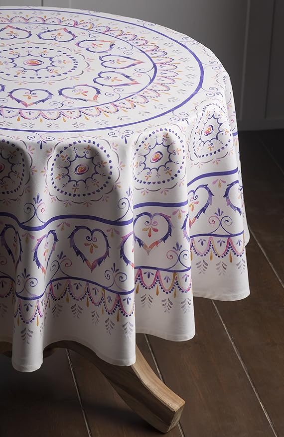 Maison d' Hermine Table Cloth Round Table 100% Cotton 63 Round Inches Tablecloth Reusable Decorative for Dining Room Farmhouse Home Valentines Day Decorations Spring Summer - Mandala