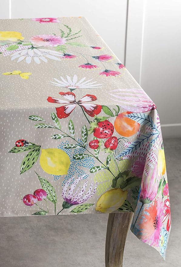 Maison d' Hermine Table Cloth Rectangle Table 100% Cotton 60 x 120 Inches Tablecloth Reusable Decorative for Dining Room Farmhouse Home Valentines Day Decorations Spring Summer - Jardin D'Ete - Fog