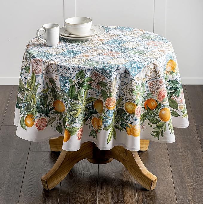 Maison d' Hermine Table Cloth Round Table 100% Cotton 63 Round Inches Tablecloth Reusable Decorative for Dining Room Farmhouse Home Valentines Day Decorations Spring Summer - Agrume