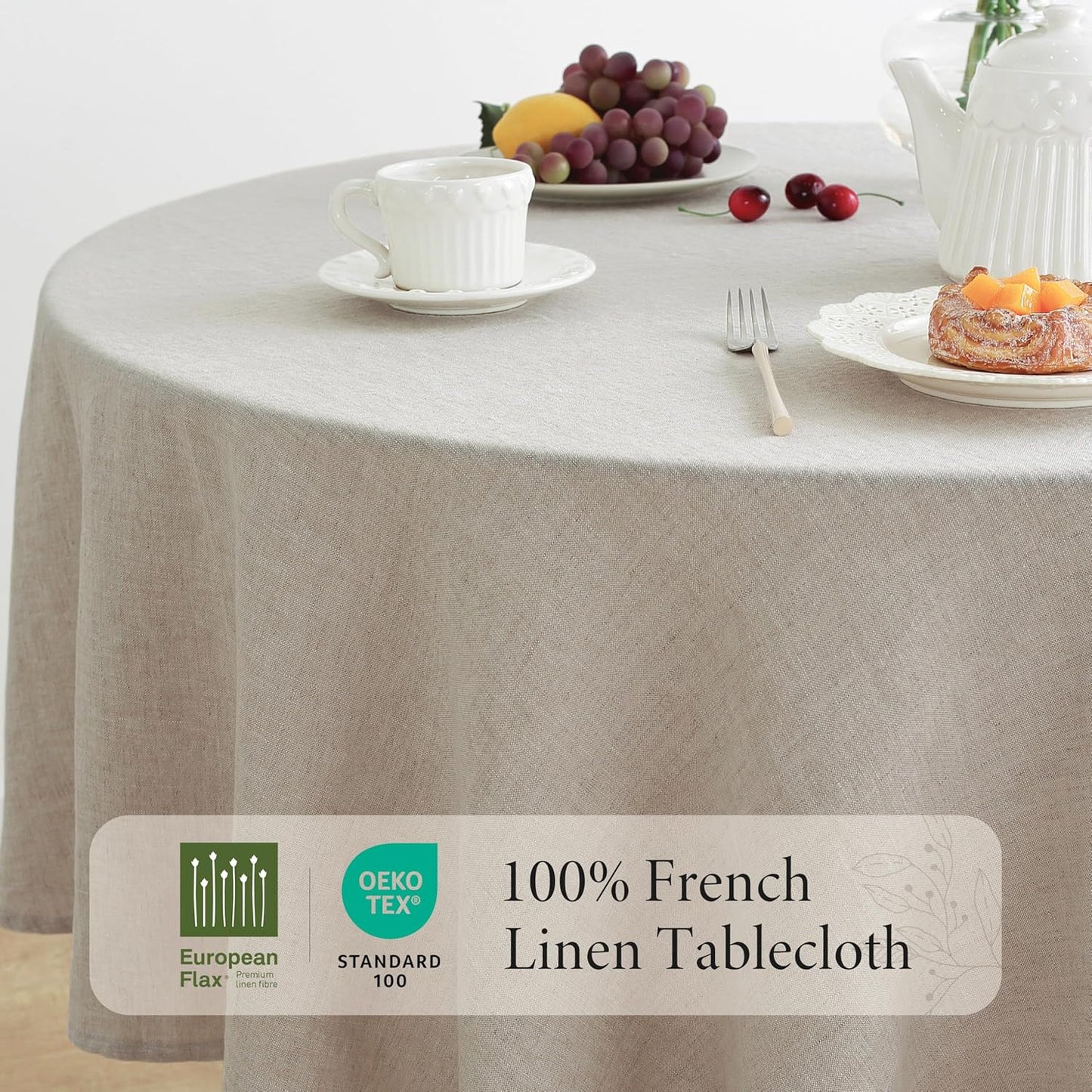 Linen World Linen Tablecloth,100% French Linen Round Tablecloth 90" Inch,Washable Natural Tablecloth for Dining,Outdoor,Weddings and Restaurants,Decorative Thanksgiving Christmas