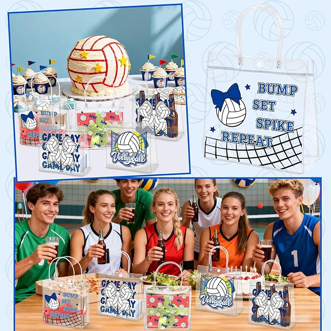 H1vojoxo Volleyball Goodie Gift Bags - 24PCS Volleyball Clear PVC Gift Bags for Team with Handle Bulk Reusable Sport Party Favors Team Birthday Gifts Bag Treat Snack Bag End of Season Gifts Bag