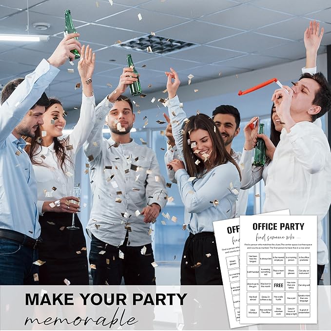 Sahjzk Office Bingo Cards, 25 Unique Randomized 5x7 Sheets, Get to Know You Bingo Game for Adults, Ice Breaker Office Party Games, Team Building Games for Work, High Replay Value - B005