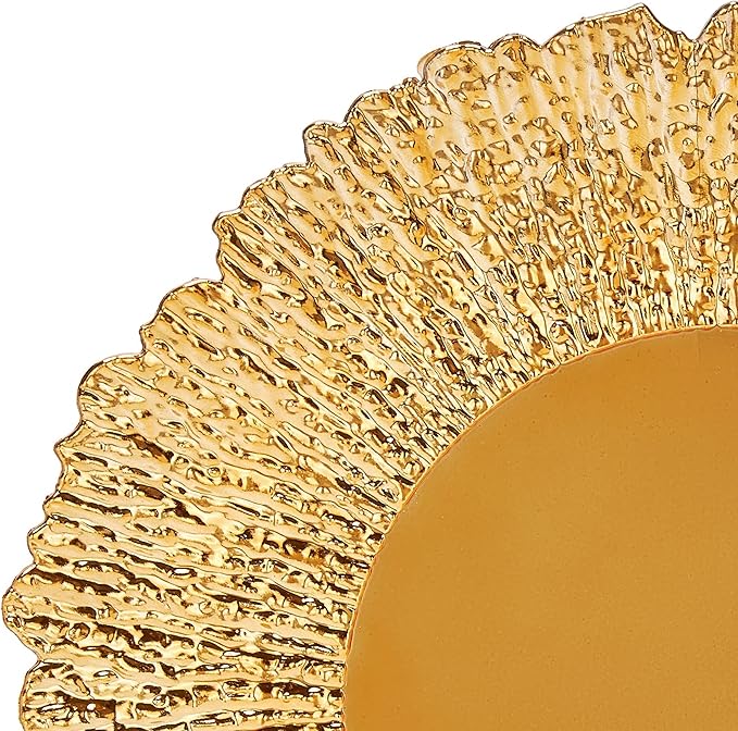 24-Unit Gold Charger Plates Collection, 13 Inch Round Plastic Chargers for Formal Dinner Weddings Banquets Party Events (Foral Gold, 24 PCS)