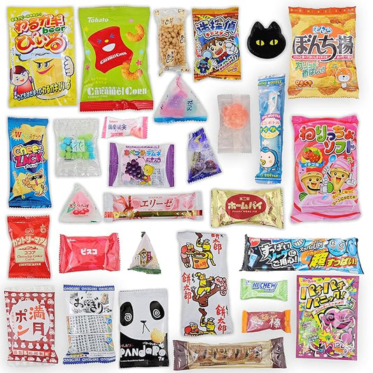 Japanese Snacks & Candy Dagashi with English Pamphlet 30 Pieces Custom Gift Set (Box)