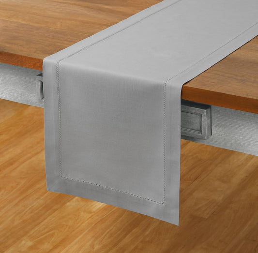 Solino Home Cotton Linen Light Grey Table Runner 120 Inches Long - Hemstitch 14 x 120 Inch Table Runner for Fall, Autumn, Thanksgiving, Christmas, Holiday