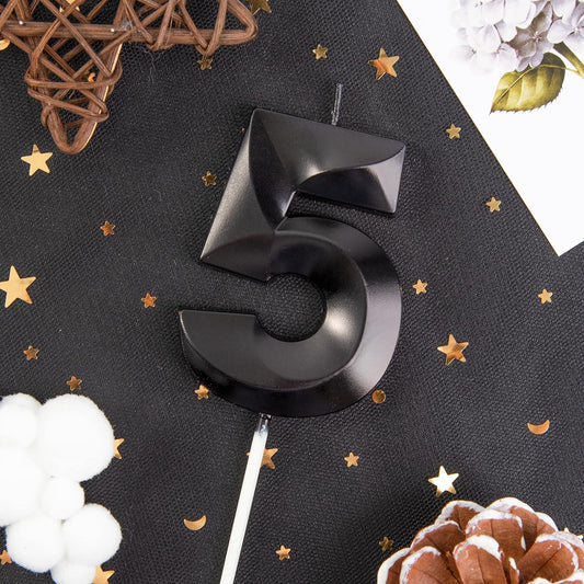 PHD Cake 2.76 Inch Diamond Black 5 Number Birthday Candles, Party Celebration