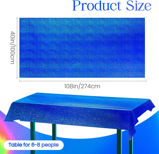 4 pcs Royal Blue Holographic Party Tablecloth 40" x 108" Iridescence Plastic Table Cloth Navy Blue Sparkly Table Covers for Graduation 4th of July Birthday Winter Christmas Party Decoration