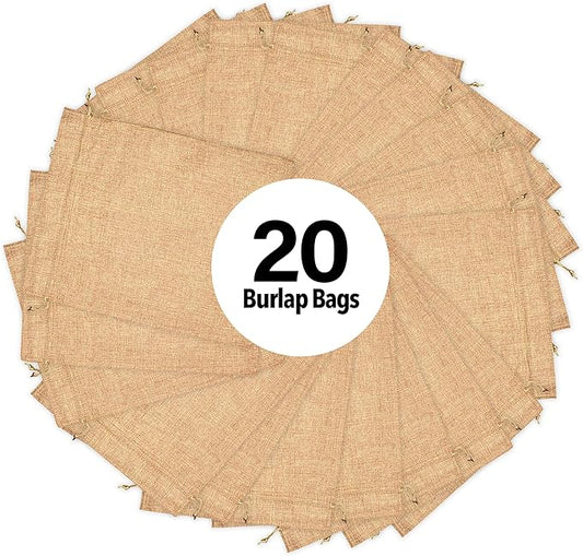 Mandala Crafts 10X14 Inch Plain Burlap Drawstring Gift Bags for Favors - 20 Large Linen Sacks Gift Pouches for Candy, Coffee, Jewelry, Wedding, and Party Supplies