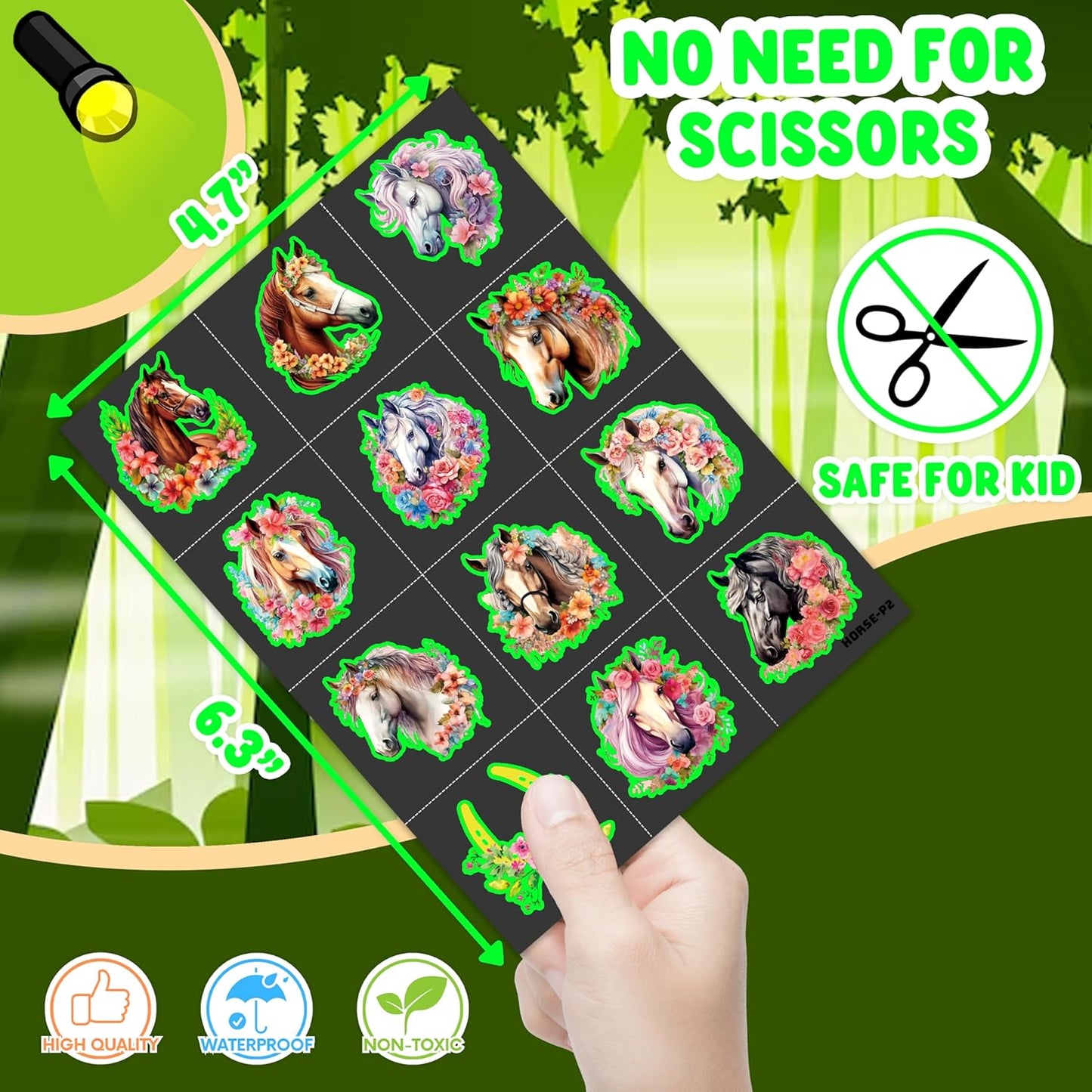 96 PCS Floral Cowgirl Horse Derby Pre-Cut Temporary Tattoos Birthday Party Favors Decorations Supplies Stickers Racing Pink Wild Horse Rodeo Cowboy Girls Boys Men Gift School Prizes Rewards (Luminous)