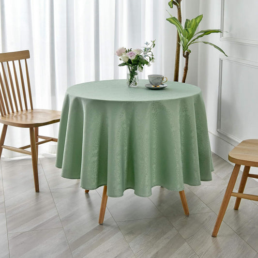 maxmill Jacquard Round Table Cloth Damask Design Waterproof Antiwrinkle Heavy Weight Soft Tablecloths for Circular Table Cover and Kitchen Dinning Tabletop Round 70 Inch Sage Green