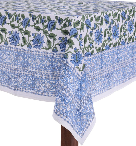ATOSII Taj 100% Cotton Summer Tablecloth, Block Print Floral Rectangle Table Cloth for Dining Table I Parties Wedding Outdoors, Grand Millenial Decor 60 X 108 Inches I 8 Seater