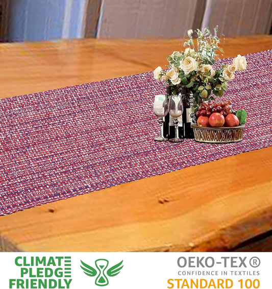 Urban Villa Table Runner 100%Cotton Two Tone Tablerunner Home Kitchen Dining Décor Table Runner 14''x72''Red/Blue/White Table Runner with Fringes Cocktail Party Wedding BBQ's Everyday use Table Runner