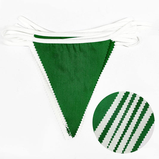 32Ft Green and White Banner Party Decorations Triangle Flag Fabric Banner Cotton Pennant Bunting Garland for Christmas Wedding Birthday Home Nursery Outdoor Garden Masters Golf Party Decoration