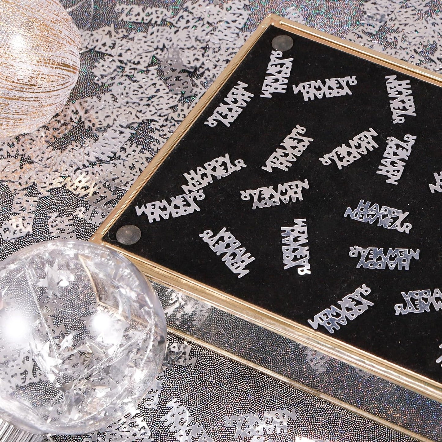 500 Pcs New Year Confetti, Silver 2026 Table Shiny Confetti Glitter for Happy New Year Decorations 2026 New Years Eve Table Decorations