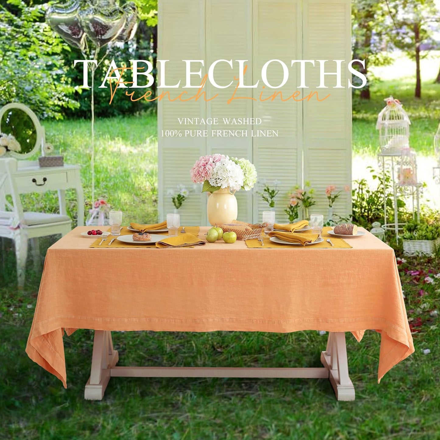 Linen World Vintage Tablecloths 55x55 Inch,100% French Linen Tablecloth,Classic Vintage Washed Table Cloths for Kitchen,Outdoor,Weddings,Decorative Thanksgiving Christmas,Pale Peach