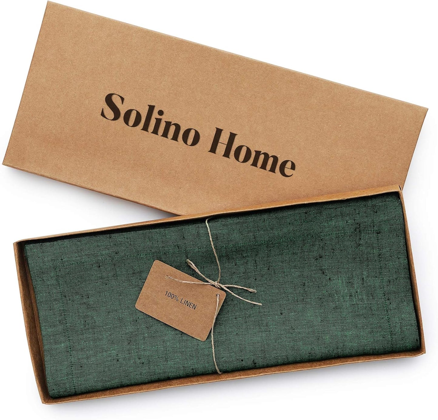 Solino Home Linen Forest Green Table Runner 108 Inches Long - Athena, 100% Pure Linen Dining Table Runner 14 x 108 Inch for Fall, Autumn, Thanksgiving, Christmas - Handcrafted and Machine Washable