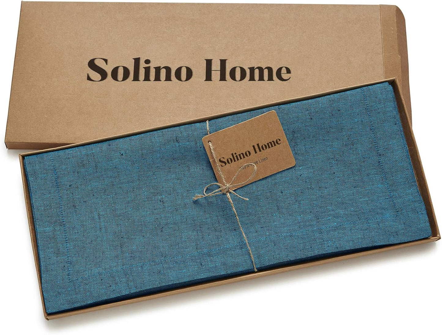 Solino Home Linen Chambray Teal Table Runner 108 Inches Long - Athena, 100% Pure Linen Dining Table Runner 14 x 108 Inch for Fall, Autumn, Thanksgiving - Handcrafted and Machine Washable
