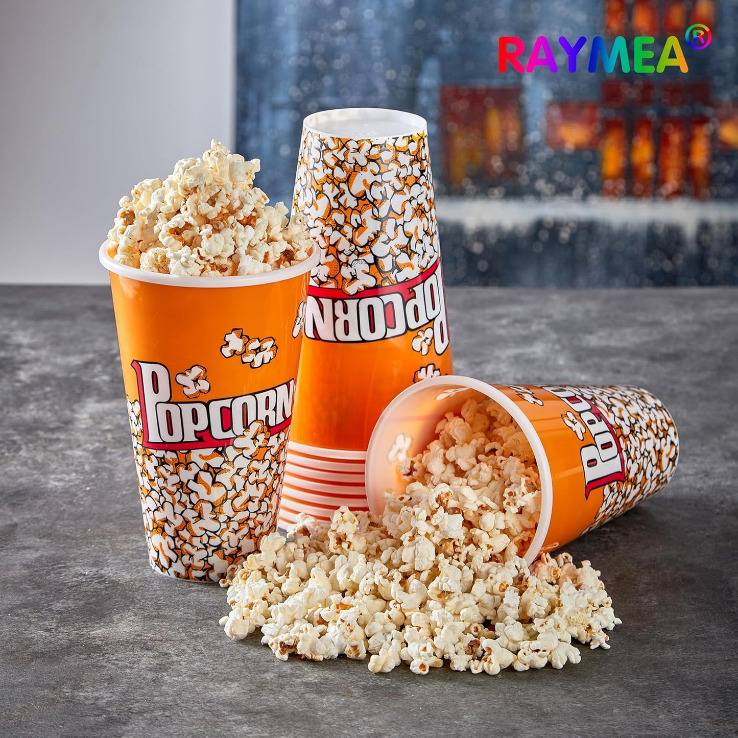 Plastic Popcorn Containers Retro Style Small Reusable Popcorn Buckets for Movie Night-6 Pack