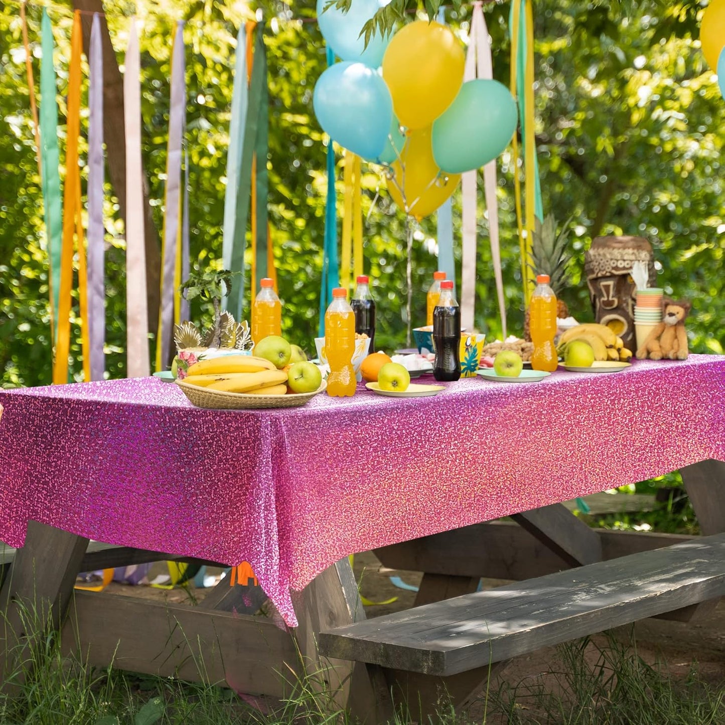 4 Pcs Pink Holographic Plastic Tablecloths Laser Table Covers 40" x 108" Foil Disposable Table Cloths for Themed Birthday Party Wedding Christmas Holiday Party Decorations