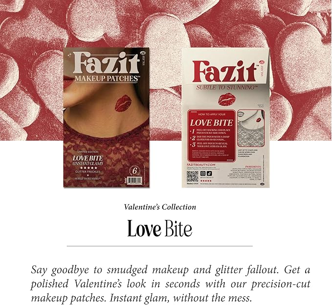 Fazit Makeup Patches - Love Bite - Glow Up Make-Up Patches - Cute Glitter Makeup Accessories for Women - Cosmetic Glitter for Face