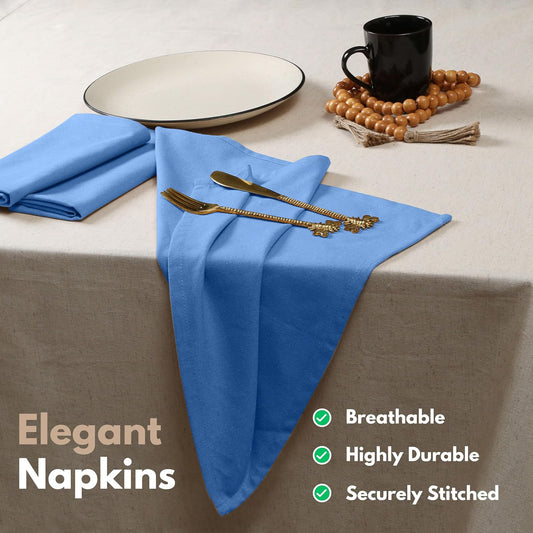 Native Fab Solid Cloth Napkin Set of 4, 100% Cotton, Washable, Reusable Dinner Cloth Napkin 17x17 inches, Table Decor Napkins for Dinner, Events, Sky Blue