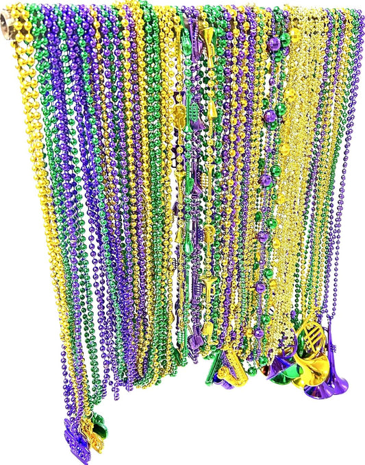 72 Pcs Mardi Gras Bead Necklaces Bulk Gold Purple Green Mardi Gras Bead Necklaces Holiday Parade Party Supplies