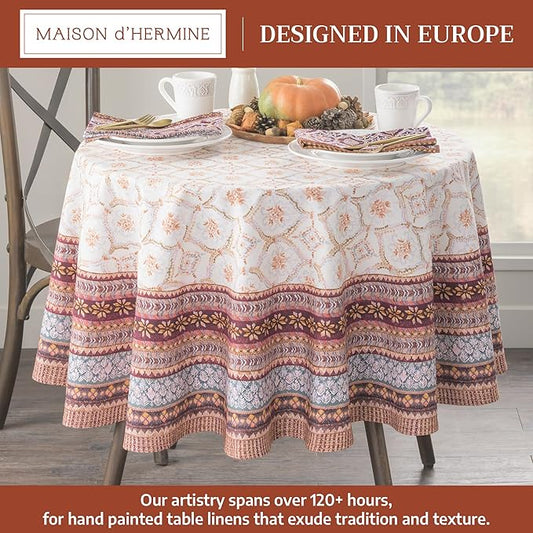 Maison d' Hermine Table Cloth Round Table 100% Cotton 63 Inches Fall Tablecloth Reusable Everyday Use for Thanksgiving Christmas Decorations Dining Farmhouse Party (Fair Isle)