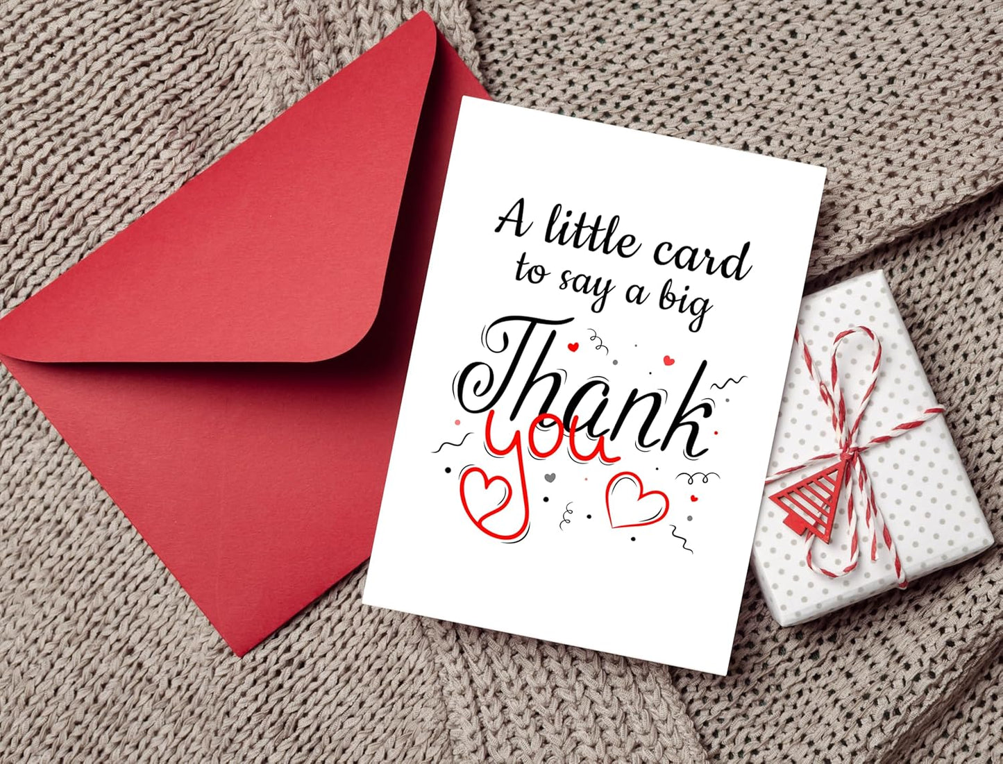 Thank You Card with Red Envelope – Simple Appreciation & Gratitude Greeting Card – Folded 5"x7" Premium Cardstock – For Him, Her, Teacher, Boss, Doctor, Mom, Dad, Coworker, Bridesmaid, Groomsman