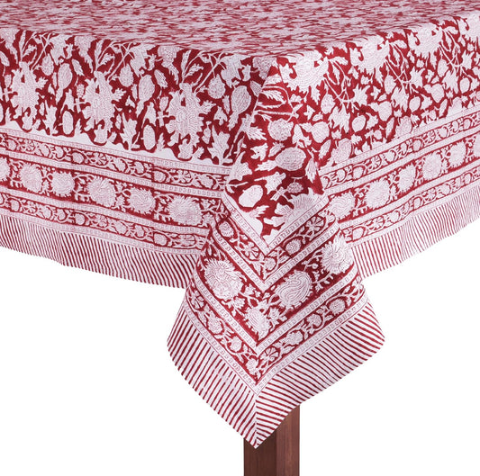 ATOSII Meraki Red 100% Cotton Tablecloth, Handblock Print Rectangle Table Cover for Kitchen Dining I Tabletop Linen I Thanksgiving, Christmas, Wedding, Fall Table Cloth 72 X 120 Inches I 10 Seater