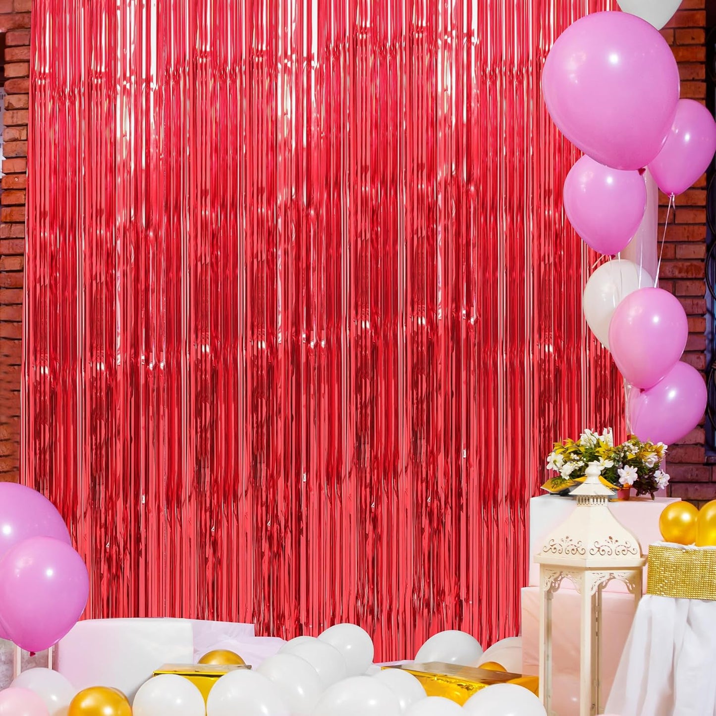 Crosize 5 Pack 3.3 x 9.9 ft Red Foil Fringe Curtains Party Decorations, Red Tinsel Curtain Backdrop for Parties, Door Streamers, Glitter Streamer Backdrop for Birthday Decoration