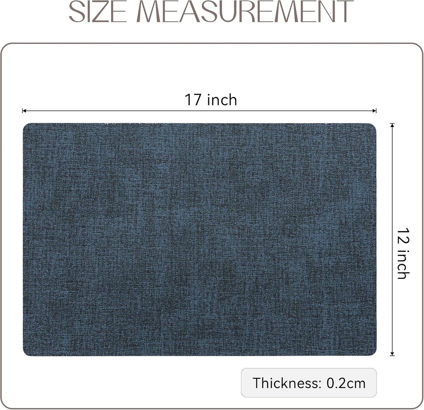 Romanstile Vinyl Placemats Set of 8-12 X 18 Inch - Heat Resistant Place Mats 100% Waterproof Oilproof Wipeable Reversible Faux Leather Table Mats for Kitchen/Dining/Party/Outdoor, Navy Blue
