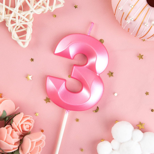PHD CAKE 2.76 Inch Diamond Pink 3 Number Birthday Candles, Pink Number Candles, Cake Number Candles, Party Celebration