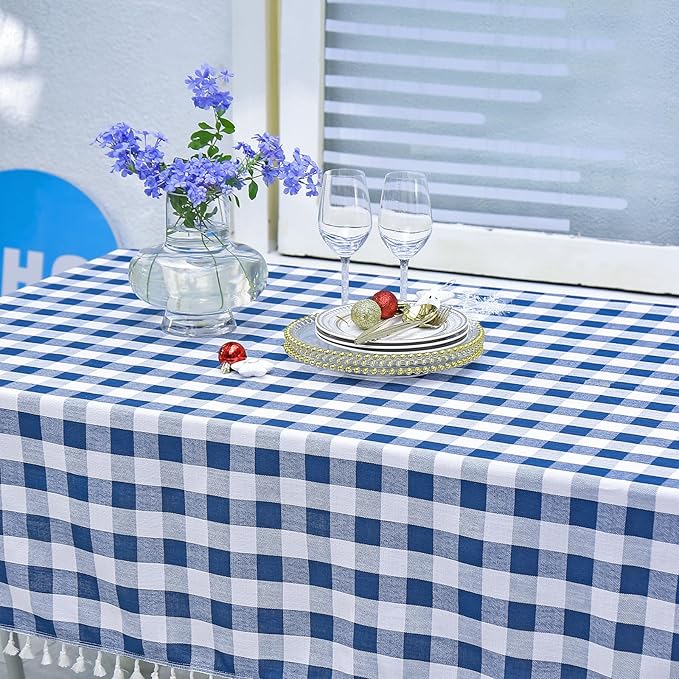 Buffalo Plaid Tablecloth, Gingham Table Cloth for Thanksgiving Christmas Kitchen Restaurant Holiday Indoor Outdoor Picnic(Rectangle/Oblong, 55x120, Navy Blue
