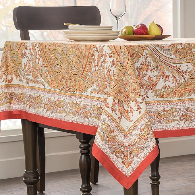 Maison d' Hermine Table Cloth Rectangle Table 100% Cotton 70 x 140 Inches Fall Tablecloth Reusable Everyday Use for Thanksgiving Christmas Decorations Dining Farmhouse Party (Kashmir Paisley)