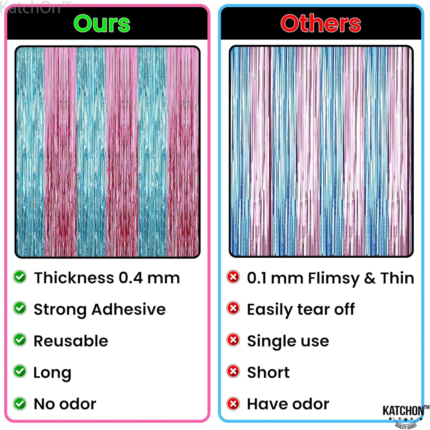 KatchOn, XtraLarge Pink and Blue Streamers - 3.2 x 8 Ft, Pack of 2 | Pink and Blue Streamers for Gender Reveal Decorations | Streamer Backdrop for Baby Shower, Unicorn, Mermaid Birthday Decorations