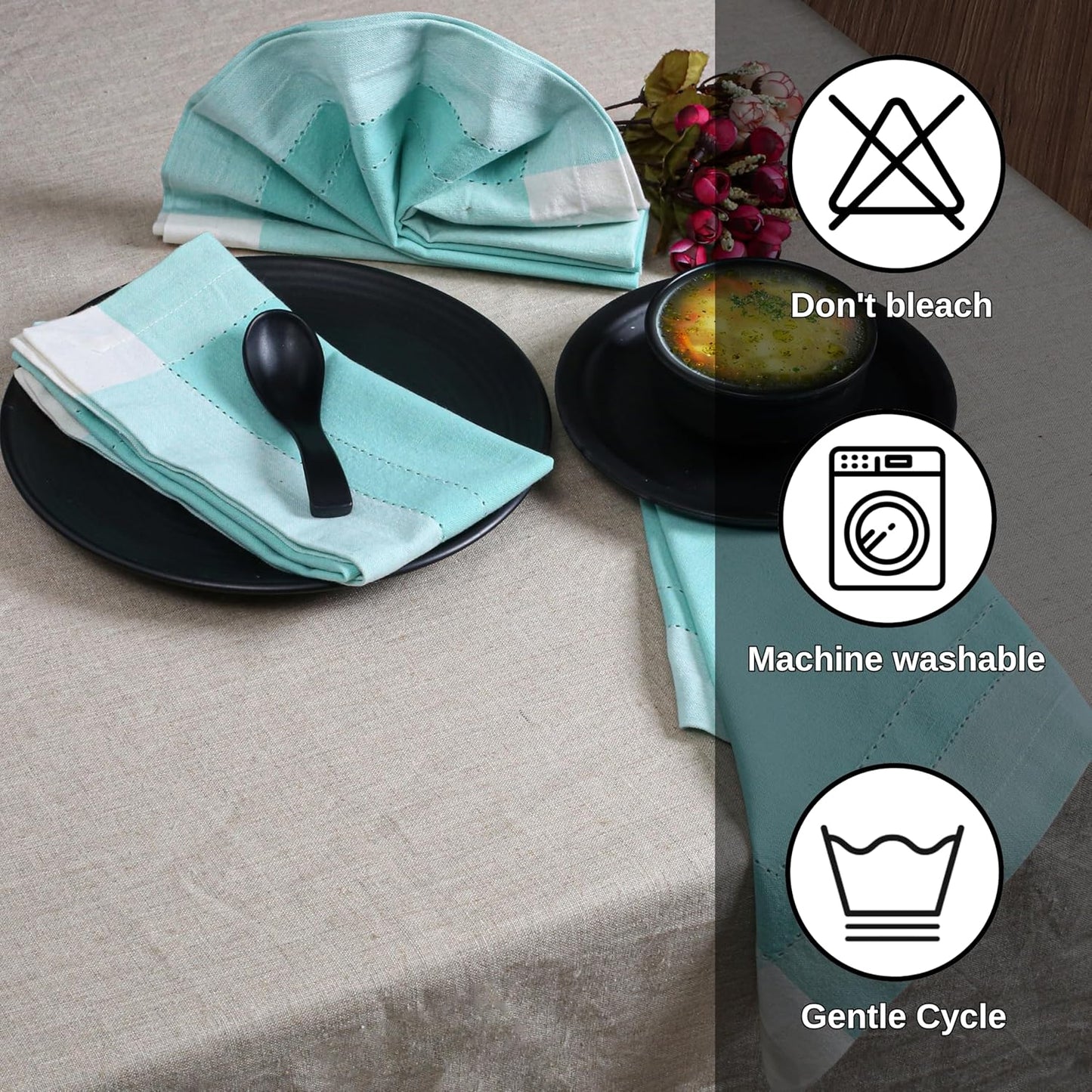 Homidate Cotton Cloth Napkins Set of 12 – 20x20 Aqua Green Double Hemstitched – Machine Washable Dinner Napkins for Weddings, Everyday Dining & Events