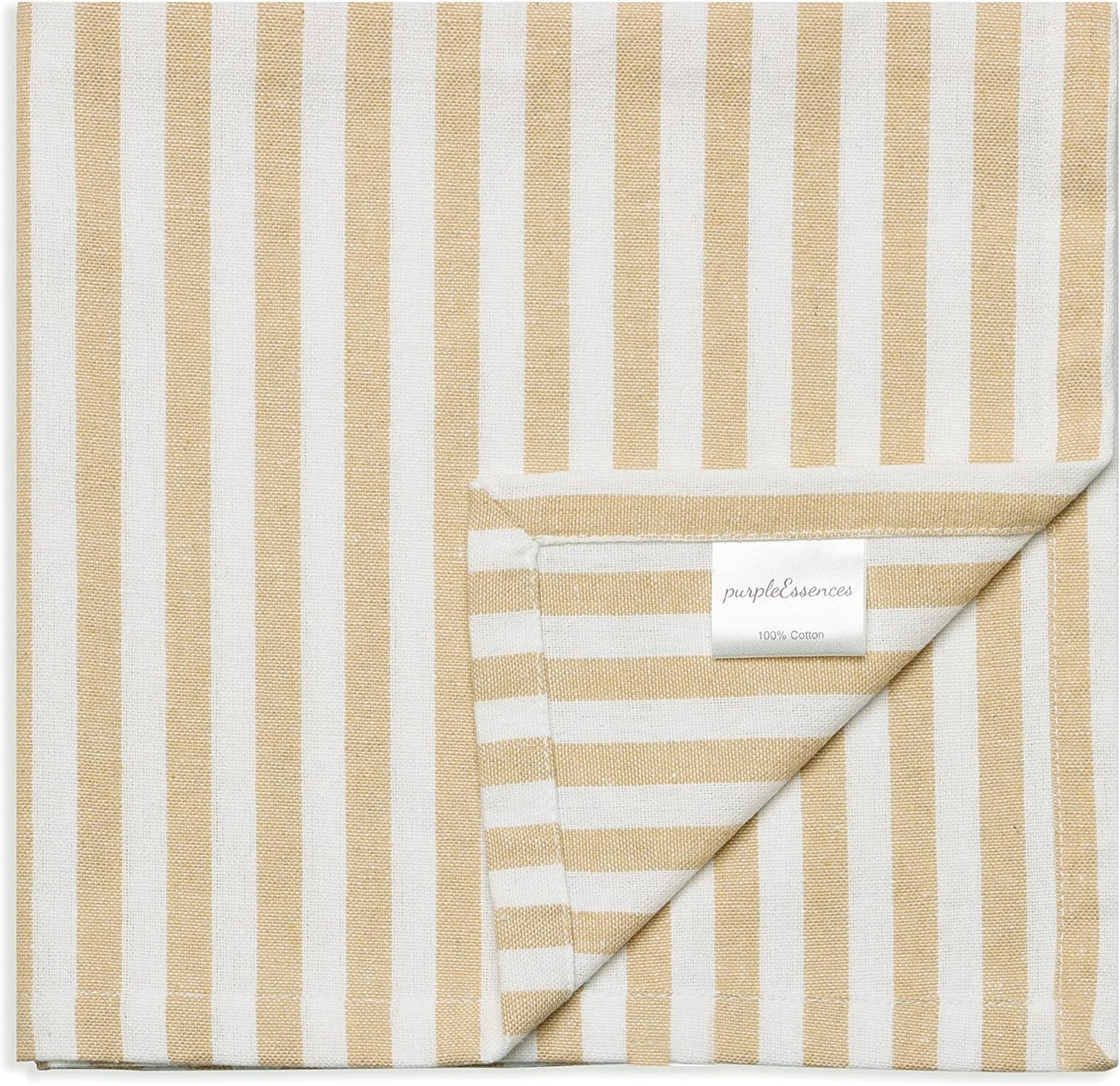 PurpleEssences Plain Striped Cloth Napkins - Set of 12-100% Cotton - 18 x 18 Inch - Fall Thanksgiving - Perfect Everyday Use Dinner Napkin - Beige and White