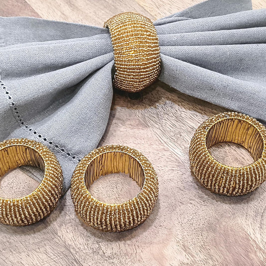 Gold Napkin Ring, Napkin Rings Set of 12, Beaded Napkin Holders, Round Napkin Rings Bulk for Christmas Party Decoration, Dinning Table, Everyday, Family Gatherings - Set Your Table with Style - Gold