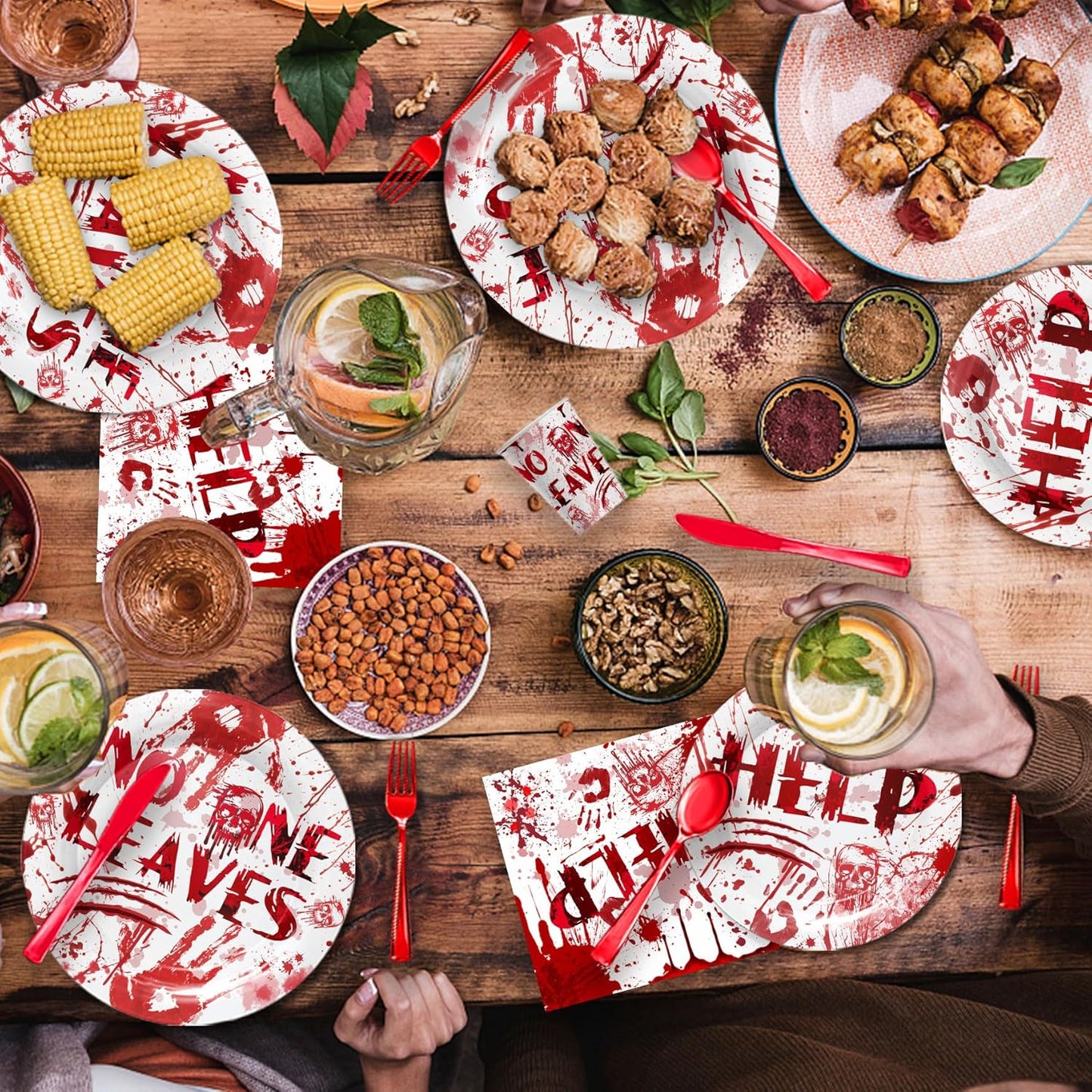 168 Pcs Hawlloween Bloody Party Supplies Tableware - Halloween Scary Party Decroations Include Plates, Cups, Napkins, Cutlery, Halloween Zombie Scary Party Decorations | 24 Guests