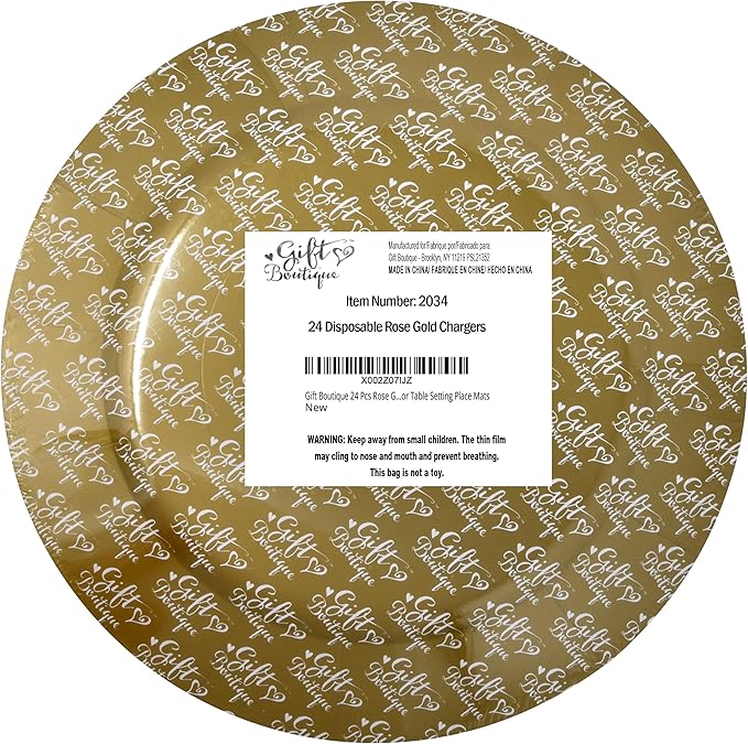 Gift Boutique 24 Pcs Rose Gold Round Disposable Charger Plates 13" Heavy Duty Dinner Serving Tray Paper Cardboard Platter for Table Setting Place Mats