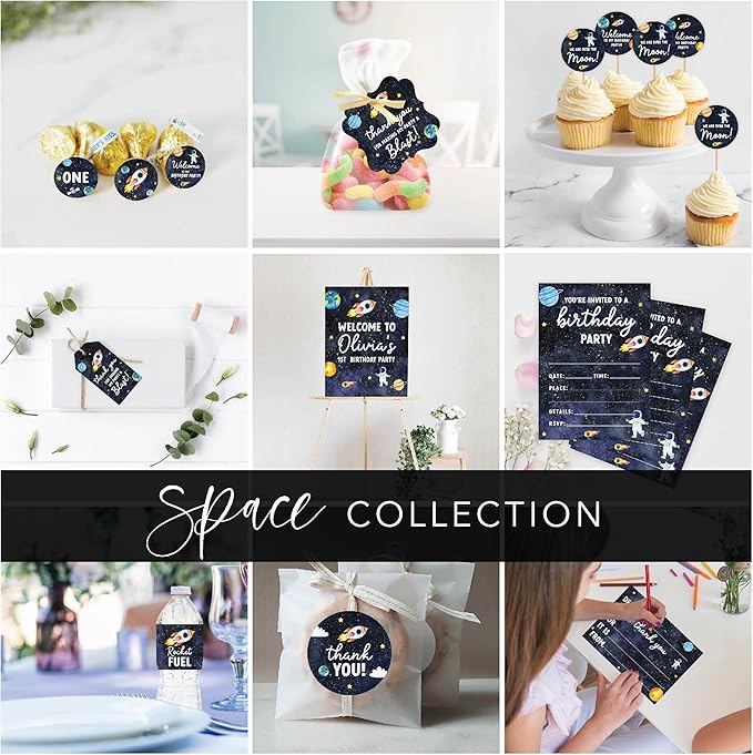 Andaz Press Fancy Frame Kids Party Favor Thank You Tags with String, 48-Pack Outer Space Astronaut Birthday Gift Tags For Gift Bags, Favor Bags Goody Bags Boys & Girls Gender-Neutral 1st Birthday Tags