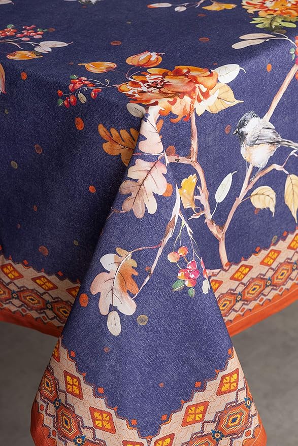 Maison d' Hermine Table Cloth Rectangle Table 100% Cotton 70 x 90 Inches Fall Tablecloth Reusable Everyday Use for Thanksgiving Christmas Decorations Dining Farmhouse Party (Kelim - Infinity)