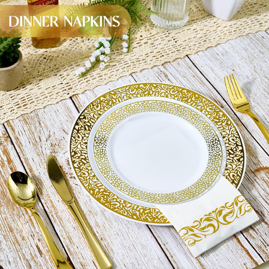 Vplus 600 Pack Paper Napkins Guest Towels Disposable Premium Quality 3-ply Dinner Napkins Disposable Soft, Absorbent, for Kitchen, Wedding, Parties, Dinners or Events(Gold)